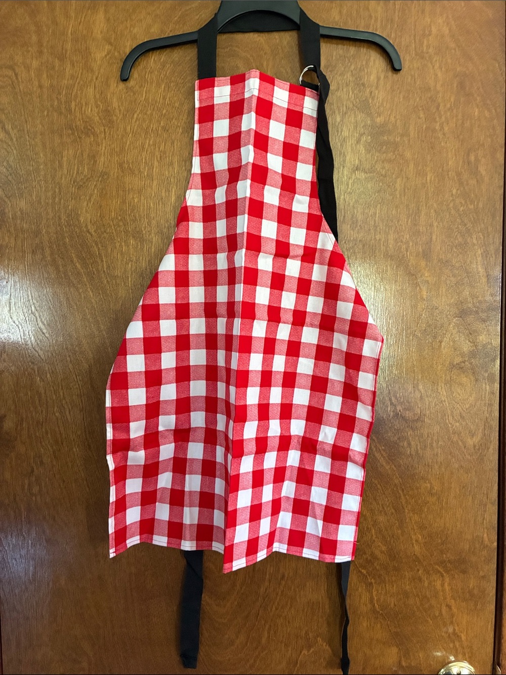 Red and White Gingham Kitchen Apron with Adjustable Neck Strap